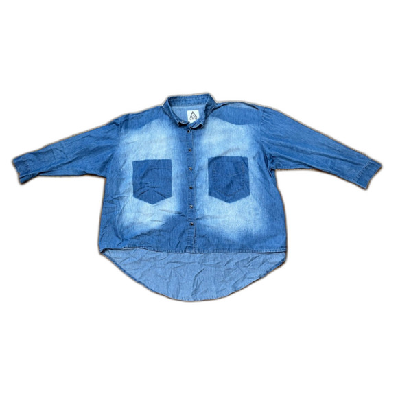 UNIF Blue Cold Shoulder Pearl Snap Button Up Denim Shirt Top   Women's Size XS - Picture 3 of 10